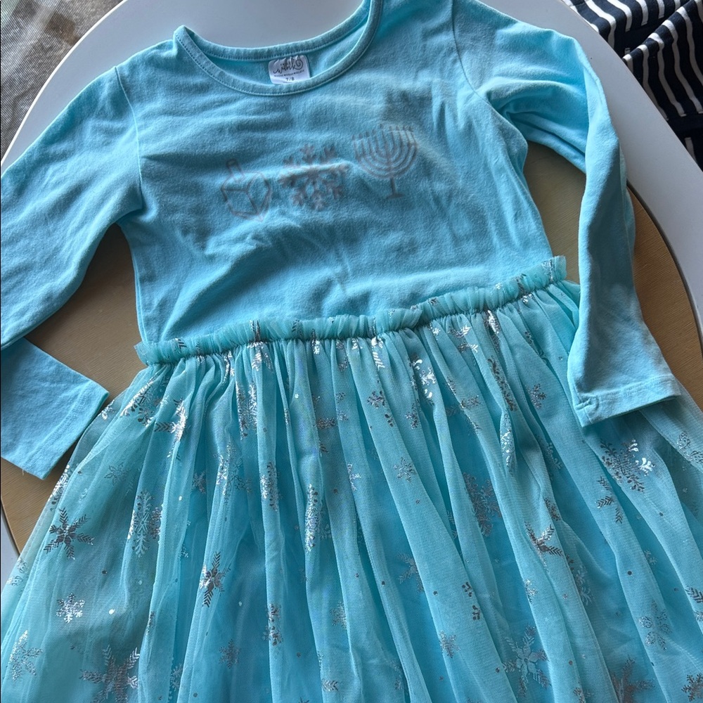 Sweet wink Hanukkah snowflake tule mixed dress with silver print